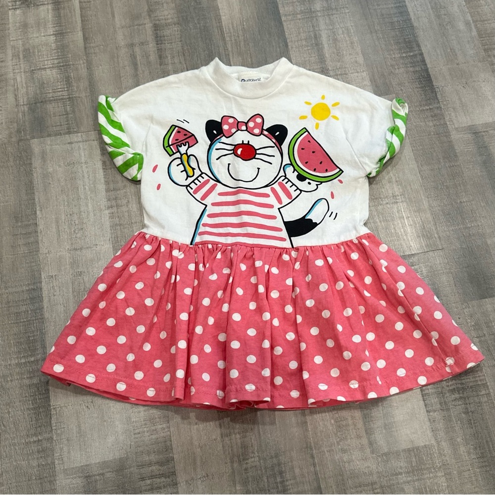 VTG 90s Quackers Cute Polka Dot Cat Dress size 3t